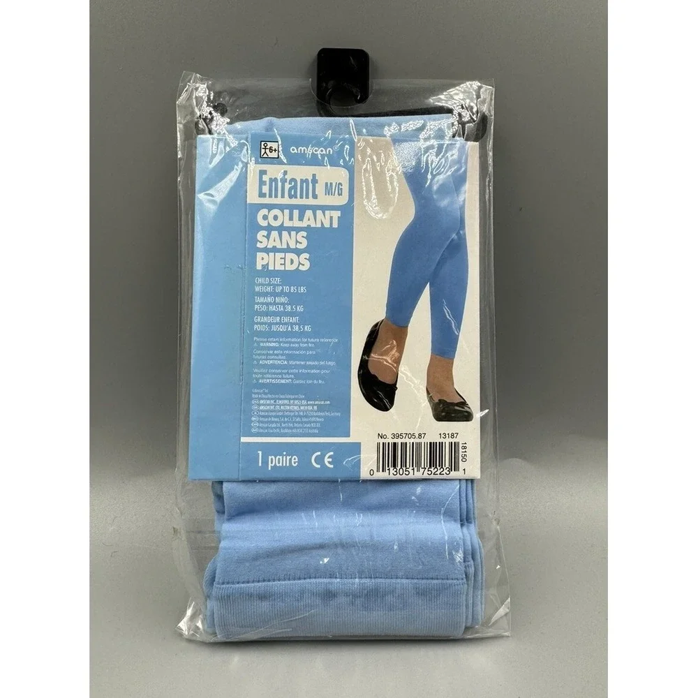 New Amscan‎ Girl's Light Blue Footless Opaque Tights sz M-L up to 85 lbs
